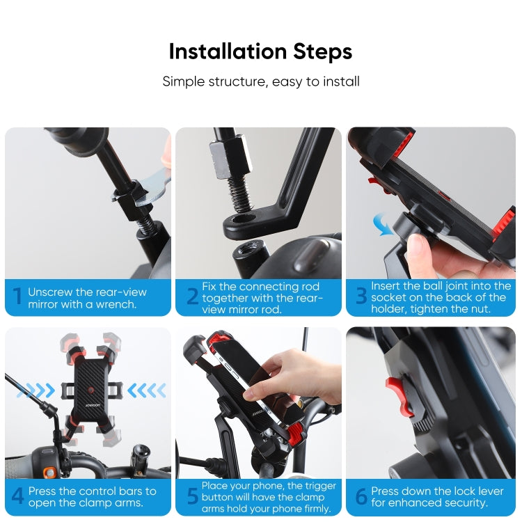 Motorcycle phone mount with mounting rod and ball joint, shown during installation