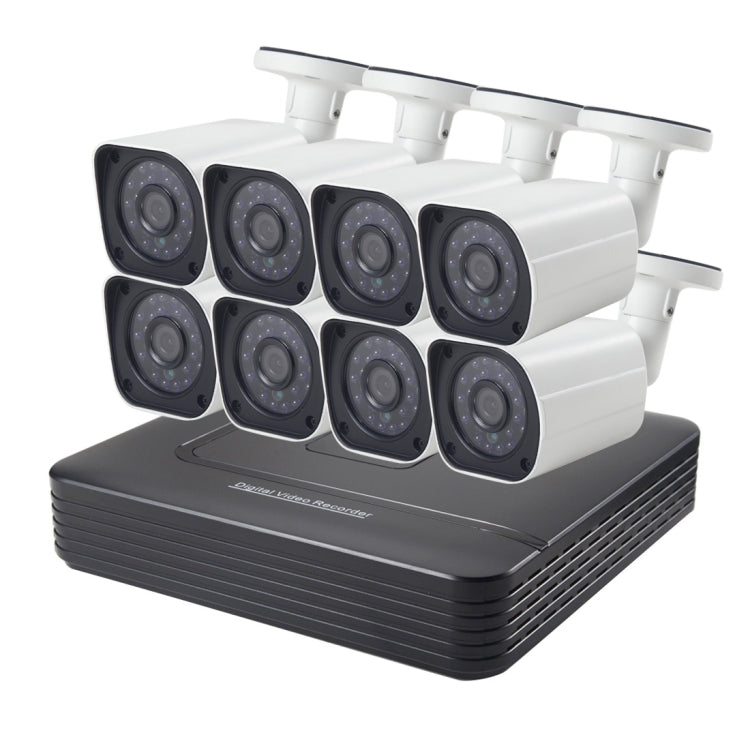 8-bullet IP camera kit with NVR base and three-row white bullet cameras