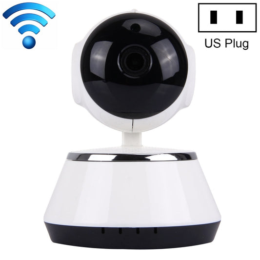 White and black wireless security camera with wide rotating dome-style head