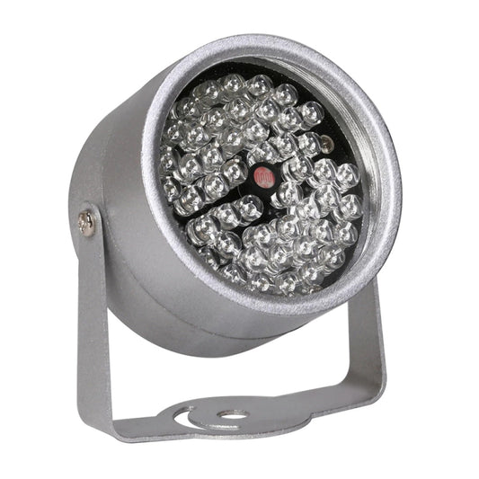 Metal-cased IR LED spotlight with circular lens and mounting bracket