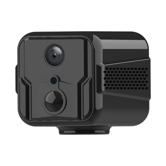 Compact black action camera with front lens and mounting bracket details