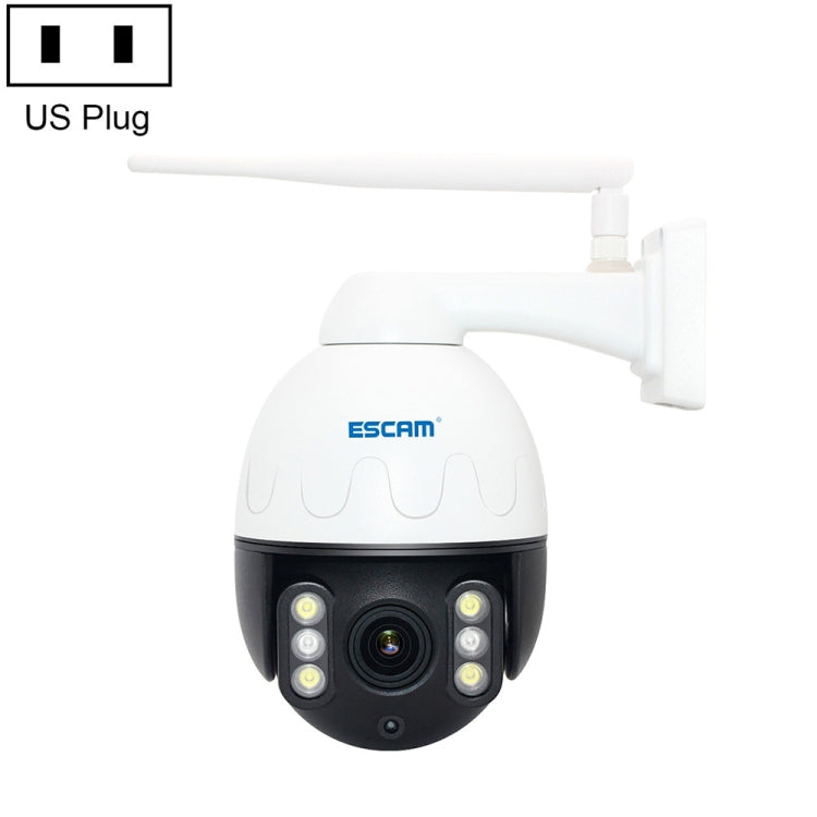 ESCAM pan-tilt WiFi security camera with US plug, white dome and night-vision LED lights