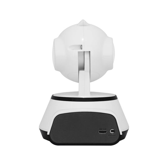 White dome security camera viewed from rear with mounting bracket and ports