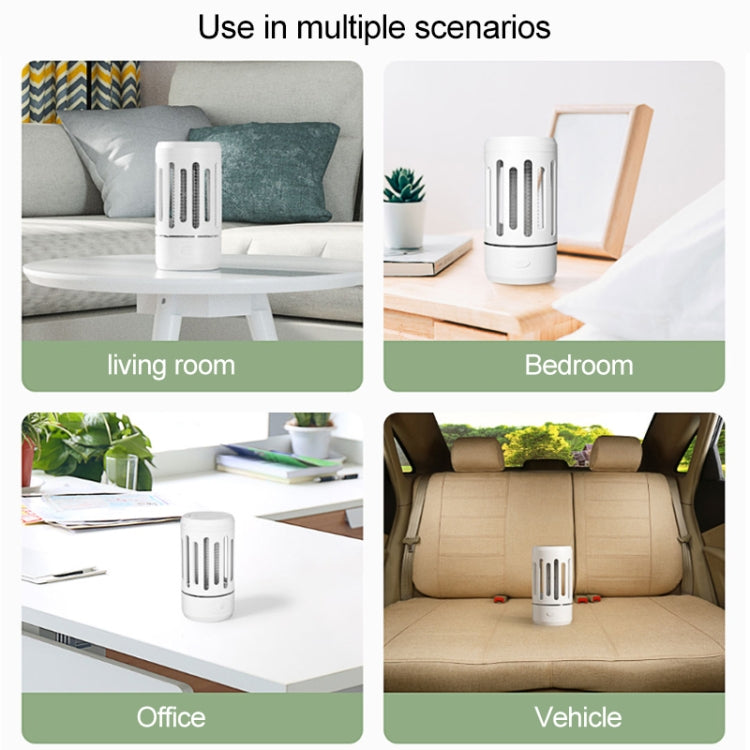 White portable mosquito killer shown in multiple indoor use locations