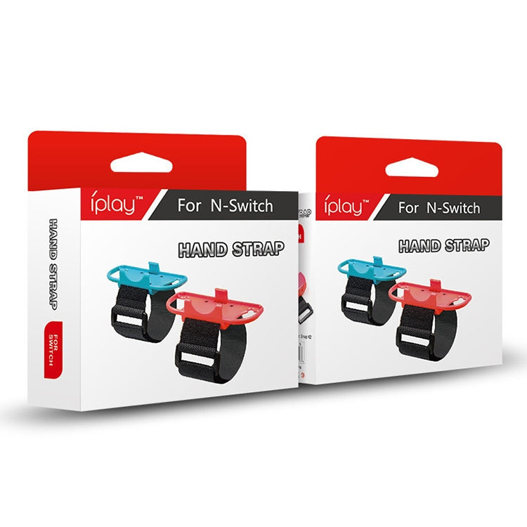 iPlay hand strap two-pack boxes for N-Switch, with blue and red wrist bands shown