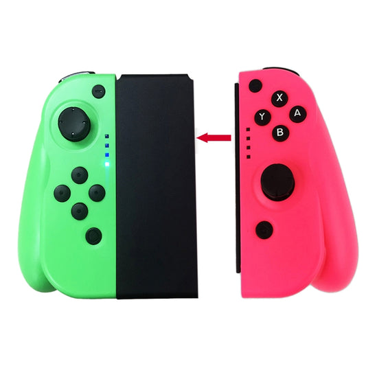 Left and right Joy-Con controller halves, green left and pink right shown side by side