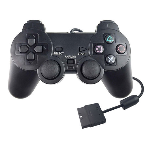 Wired game controller with dual analog sticks, D-pad, and action buttons