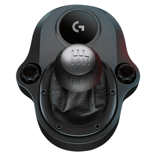 Logitech G gaming shifter with top G7 button and textured leather shift knob