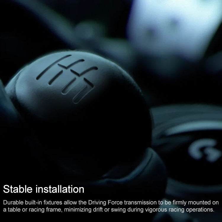 Close-up textured leather shift knob with H-pattern on Logitech G gaming shifter