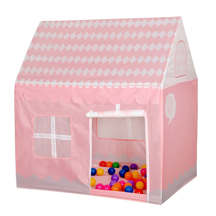 Children's play tent game house in pink, diamond pattern, front door with bead balls