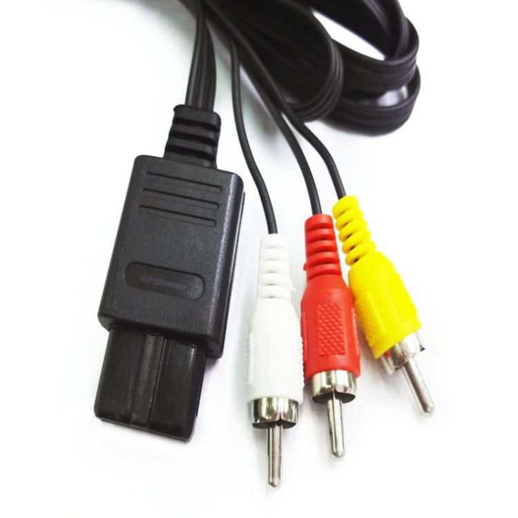 Multi-function AV cable end with black connector and red, white, yellow audio/video jacks