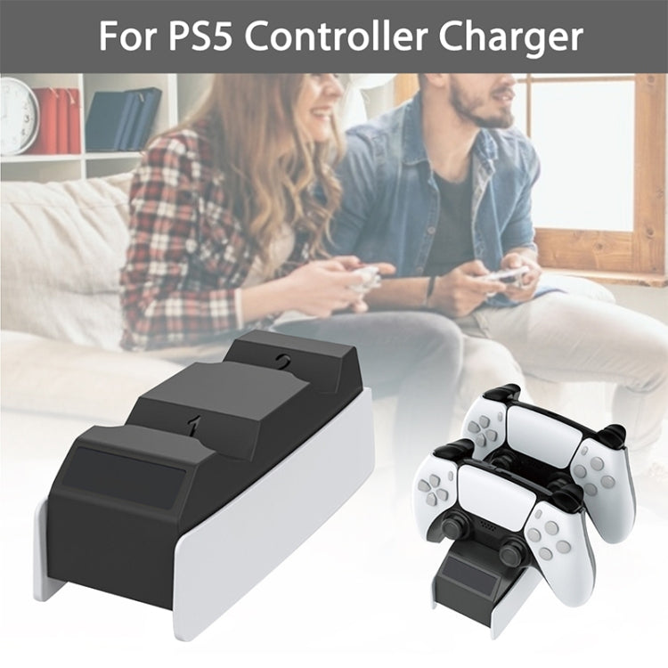 Dual-seat PS5 controller charging dock with controllers placed beside it