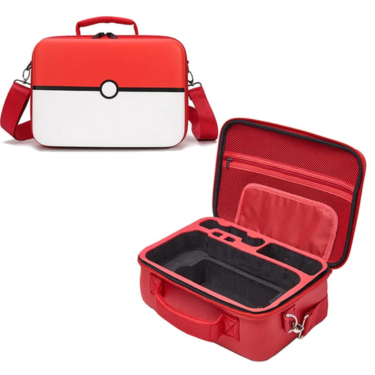 Red and white shoulder storage bag with open zip compartment and inner organizer pockets.