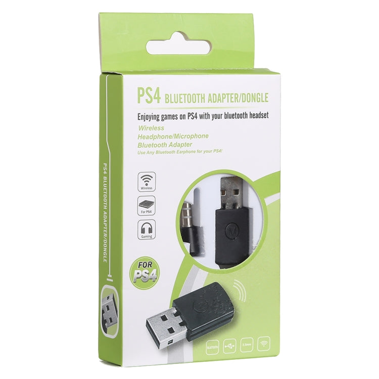 PS4 Bluetooth adapter dongle retail box with USB dongle and microphone icon