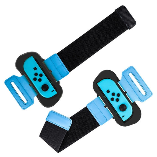 Pair of black wrist straps with blue controller grips and strap fasteners