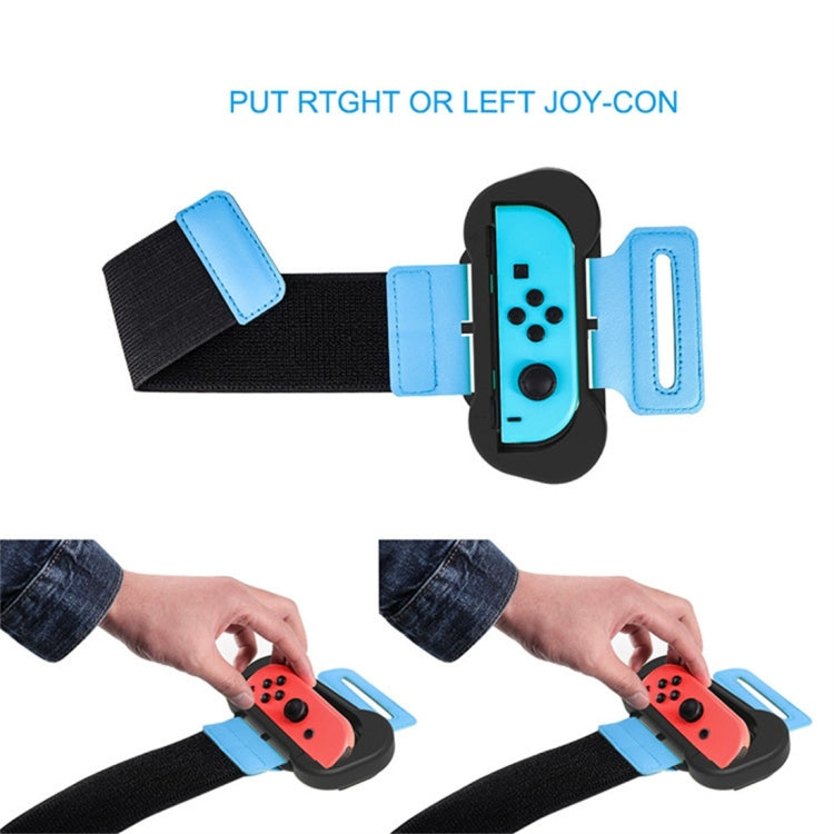 Wrist straps holding controllers on black straps with light-blue side pads