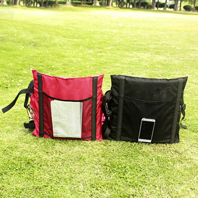 Red and black folding seat cushions with backrest, black straps and side pockets
