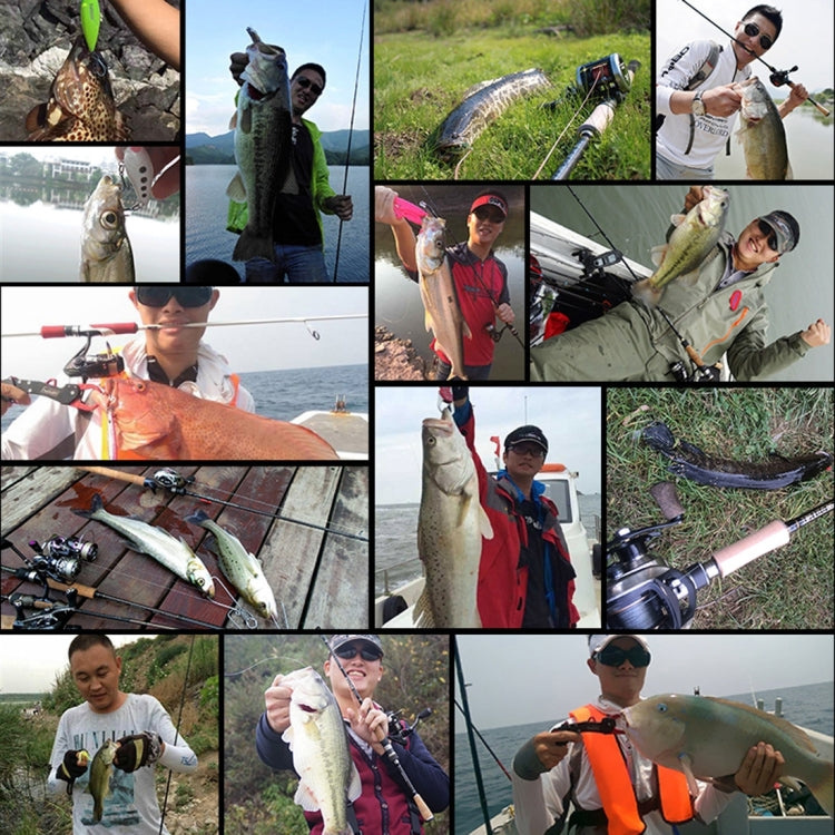 Collage of assorted minnow fishing lures in multiple colors with anglers