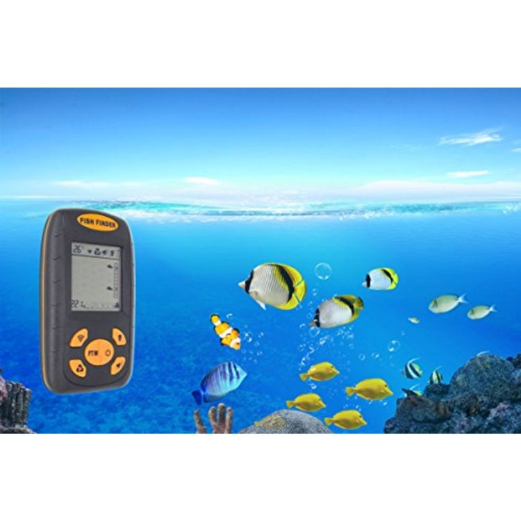 Black fish finder handheld with LCD screen and wired sonar cable