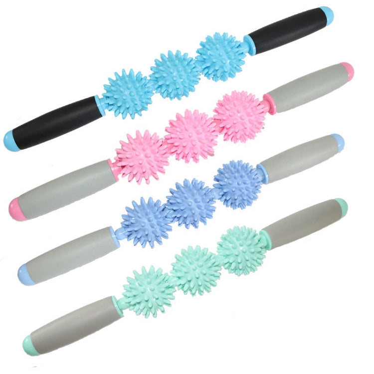 Assorted triple hedgehog massage sticks with blue, pink, and teal spiky rollers