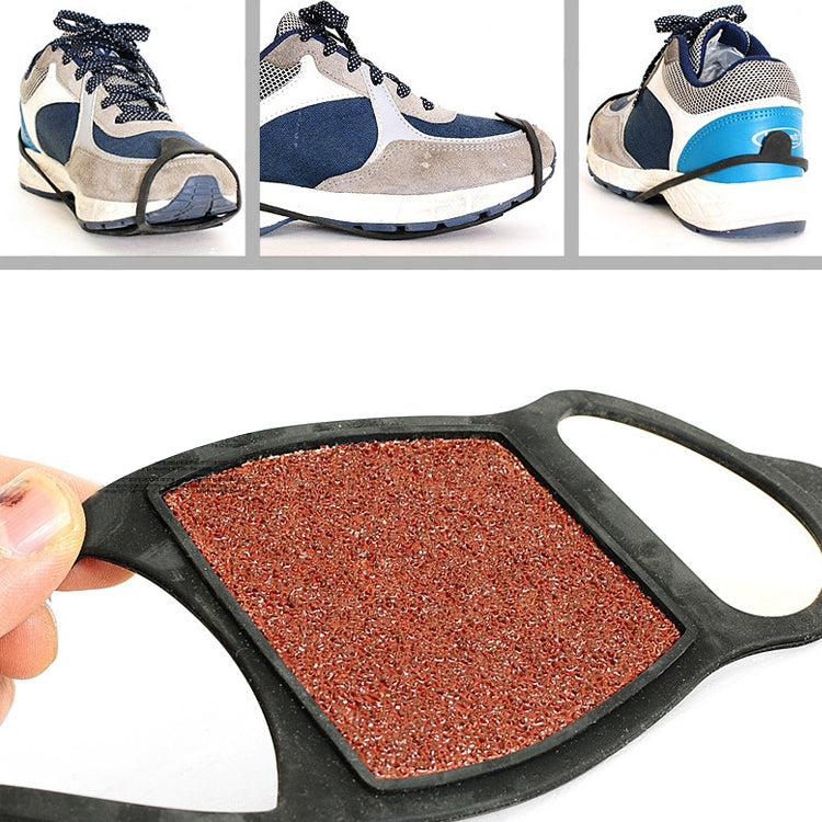 Close-up of red coarse-grip shoe cover pad on black double-sided base
