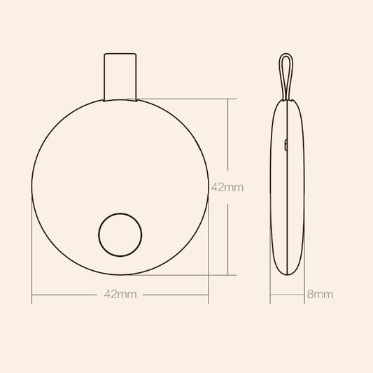 Round anti-lost tracker size diagram with strap and front button