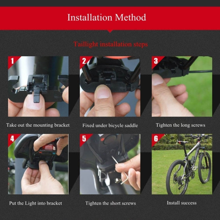 Installation guide for bicycle taillight showing mounting bracket and screw steps