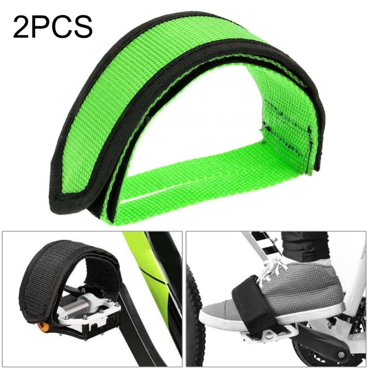 Green bicycle pedal anti-slip strap set, curved hook-and-loop band pads