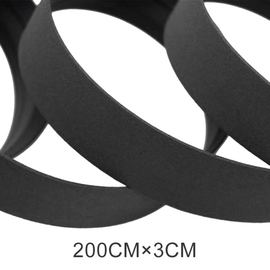 Black handlebar tape roll close-up, 200cm x 3cm size.