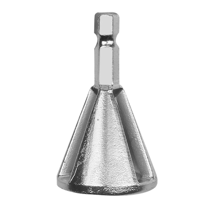 Silver six-slot external chamfer deburring tool with triangular head