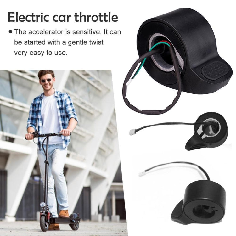 Set of black electric scooter accelerator parts: throttle grip, controller, and cables