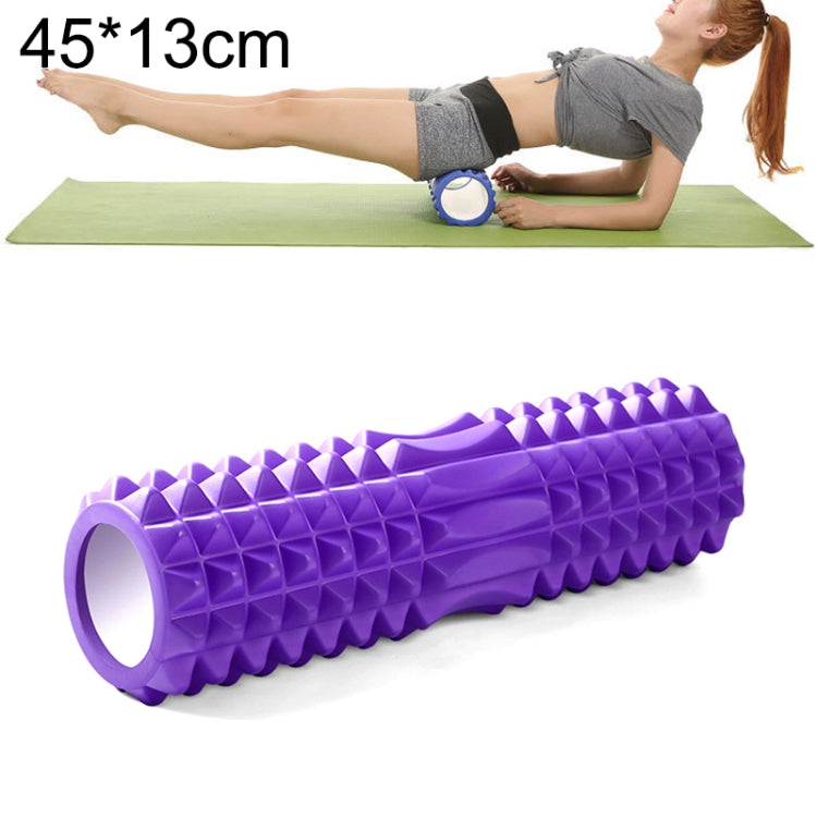 Purple EVA massage foam roller, raised diamond texture, size 45 x 13 cm