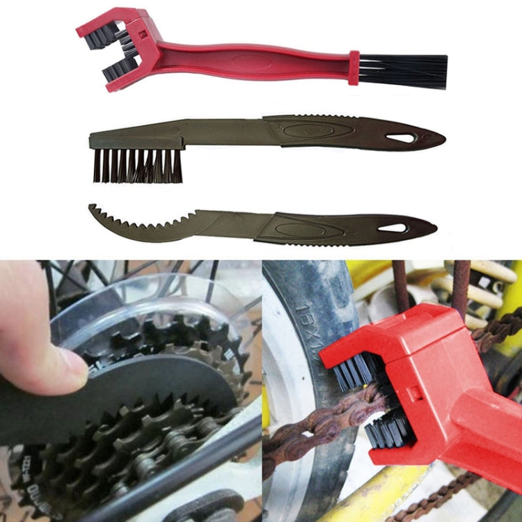 Red bicycle chain cleaning brush set with main brush and two sprocket brushes