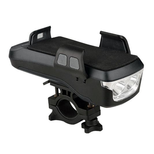 Black bike front LED light with phone holder bracket and protective top cover