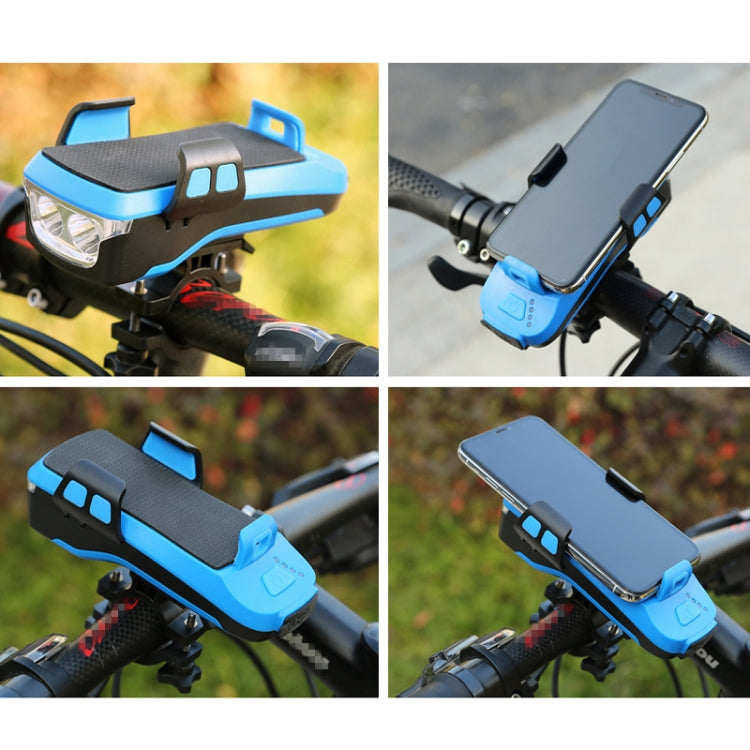 Blue handlebar phone holder mount with screen clamp and front light bar for cycling