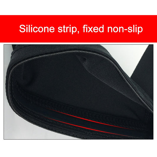 Black knee support guard sleeve with silicone anti-slip strip along the top