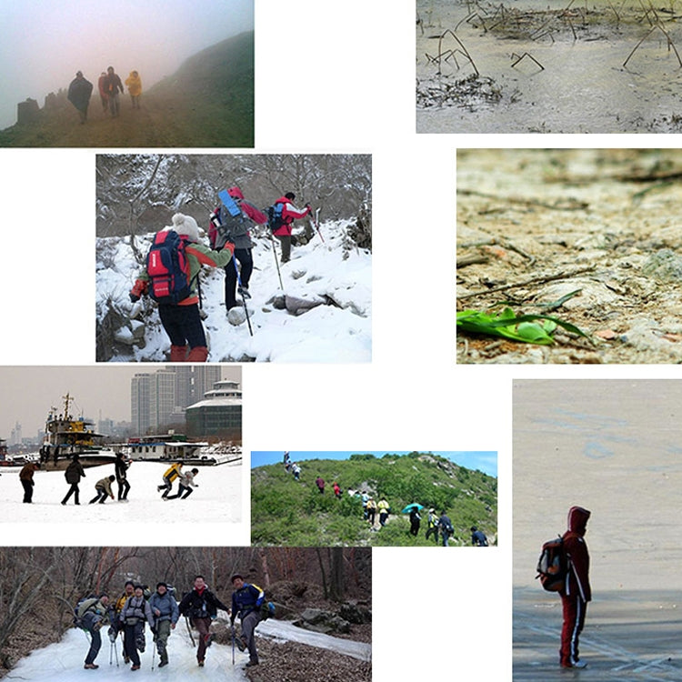 Outdoor snowy hiking collage with people walking on trails