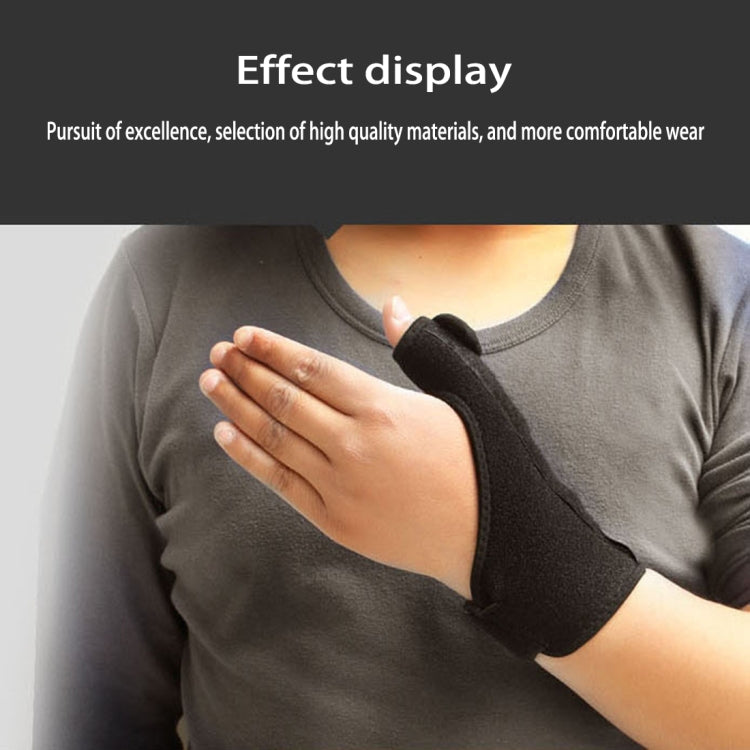 Black thumb wrist sprain protector worn on arm for thumb and wrist support