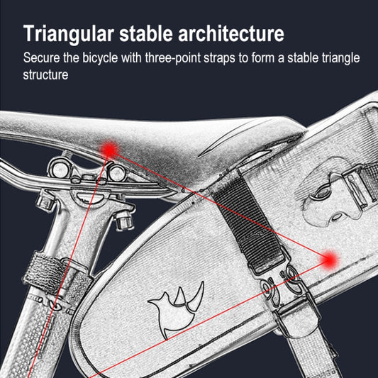 Triangular-mount style saddle bag showing strap points near mounting area.