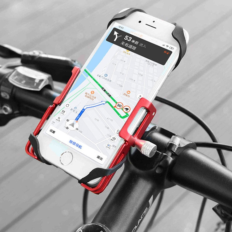 Red bike phone holder mounting a smartphone on the handlebars