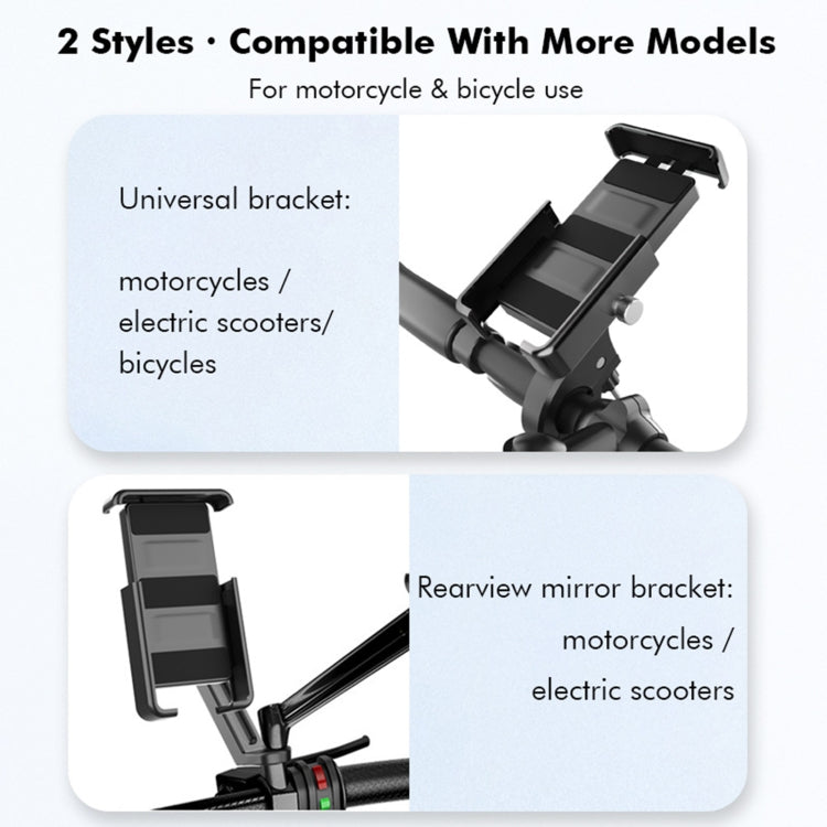 Cycling phone holder bracket styles, universal mount and rearview mirror mount