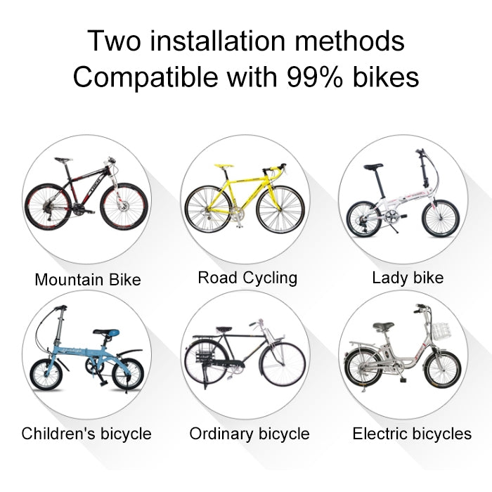 Bike tail light compatibility diagram for mountain, road, lady, and electric bikes