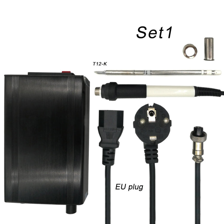 Soldering station kit with EU plug cable, T12-K tip, and connector parts