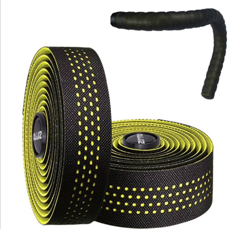 Road bike handlebar tape set in yellow with perforated anti-slip grip texture