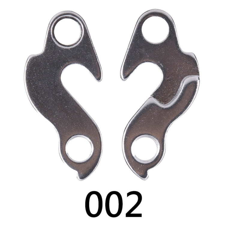 Alloy rear derailleur tail hook plates, dark metal, each with two mounting holes