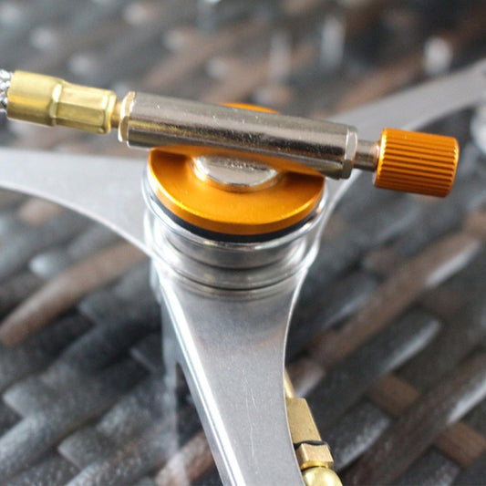 Gas furnace adapter regulator with brass fittings and orange control knob