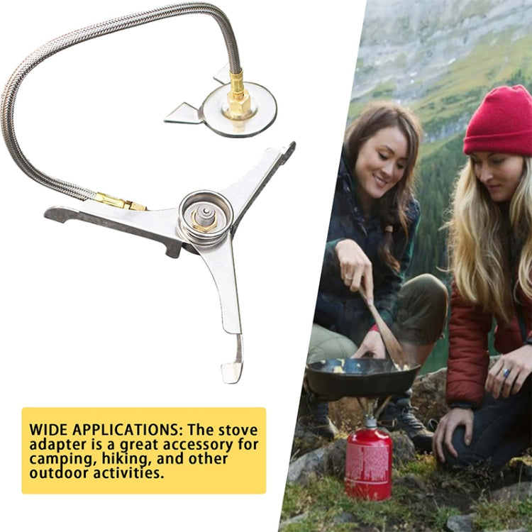 Outdoor gas furnace adapter with braided hose, brass valve, and metal mounting clips
