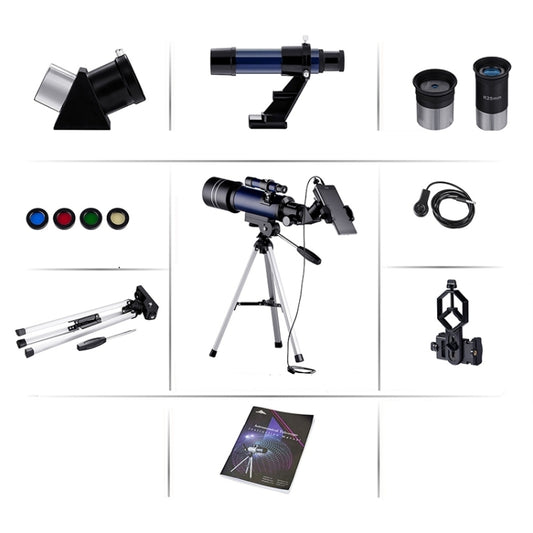 WR852-3 16x/66x70 High Definition High Times Astronomical Telescope with Tripod & Phone Fixing Clip & Moon Filter, 66x70 White + Moon Filter, 66x70 Blue + Moon Filter