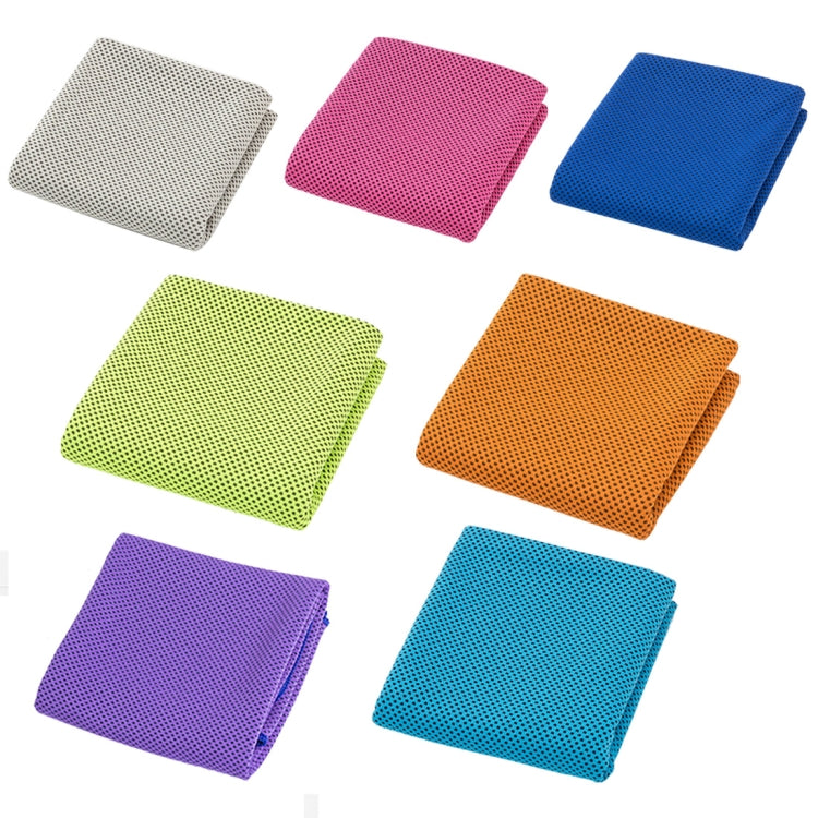 Assorted microfiber ice towels in gray, magenta, blue, green, orange, purple, and cyan