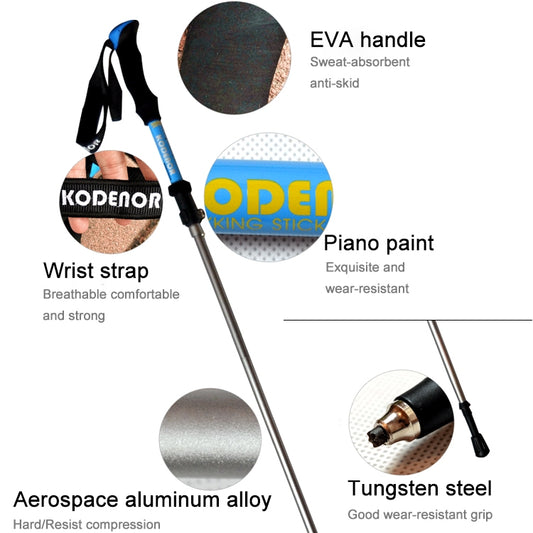 Aluminum trekking pole with EVA handle grips, wrist straps, and anti-skid pads